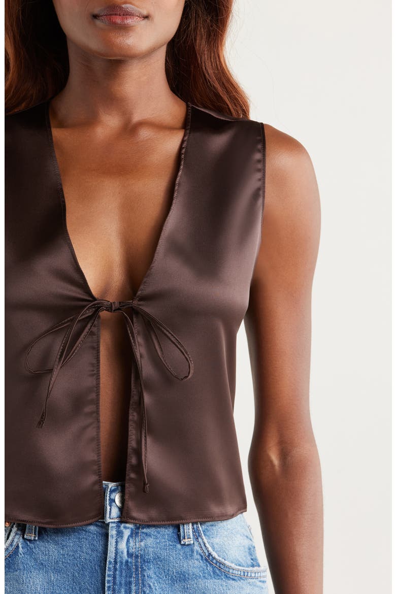 Tie Front Satin Vest, Alternate, color, CHOCOLATE