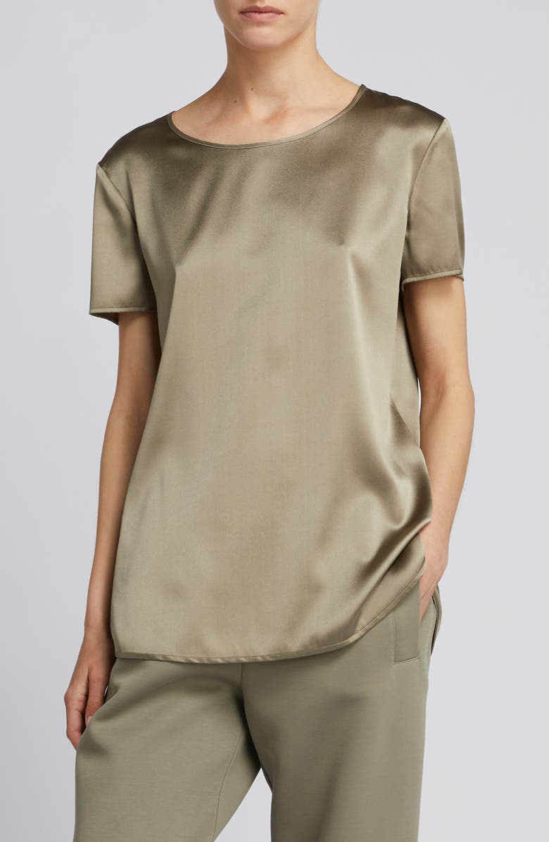 MM by Max Mara Cortona Stretch Silk Top, Main, color, Horn Grey Green