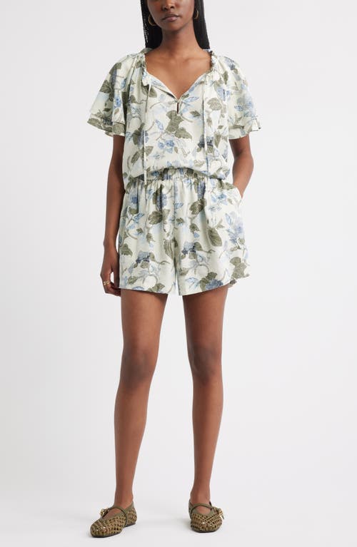 Treasure & Bond Print Linen Blend Shorts In White