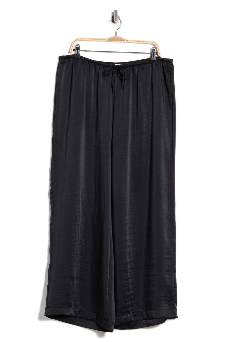 Textured Satin Drawstring Pants, Alternate, color, BLACK