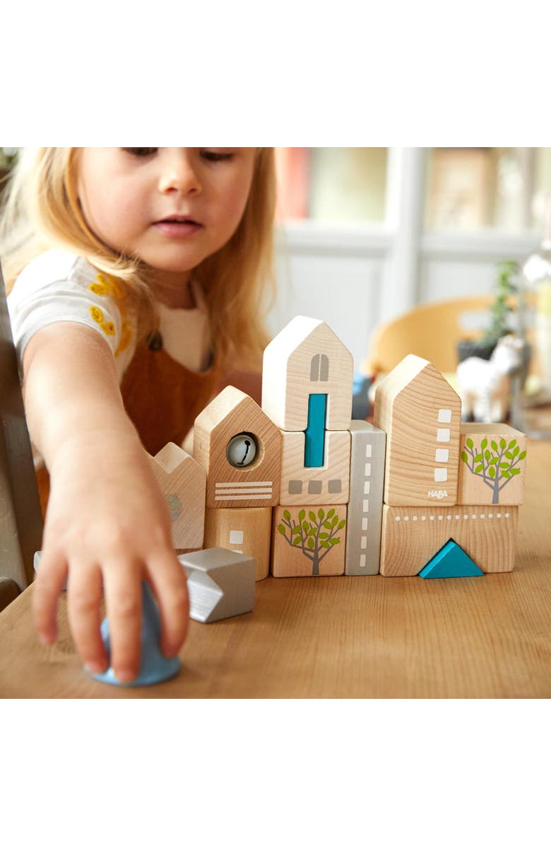 HABA Wooden Building Blocks Bad Rodach 18-Piece Set, Beech Wood Stacking Blocks for Ages 18 months and up. Made in Germany., Alternate, color, Multi