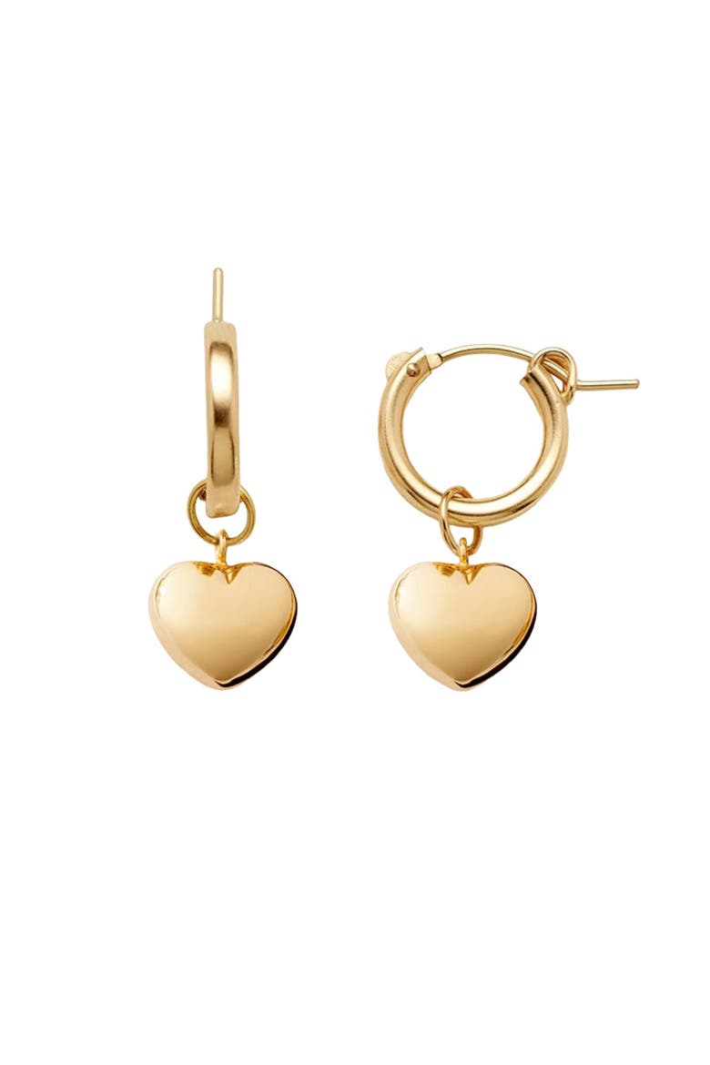 Puffy Heart Hoop Charm Earrings, Main, color, Gold Filled