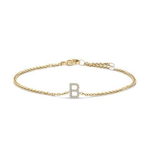 10K Gold Diamond Accent "A-Z" Initial Charm and Link Bracelet