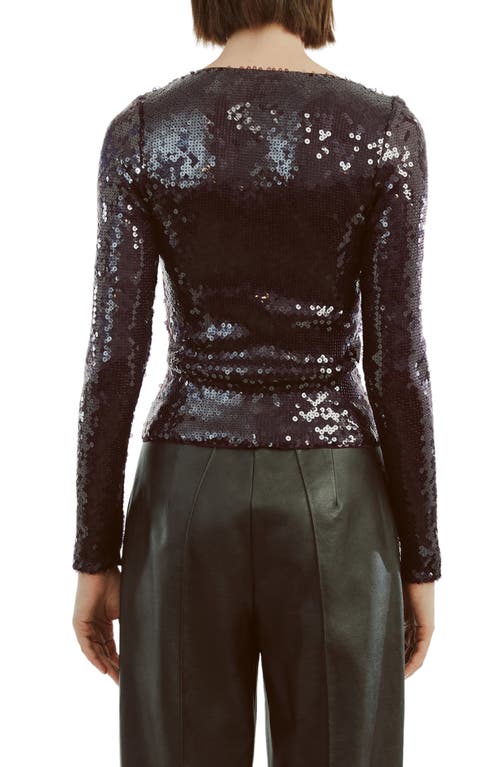Bardot Verona Sequin Long Sleeve Top In Purple