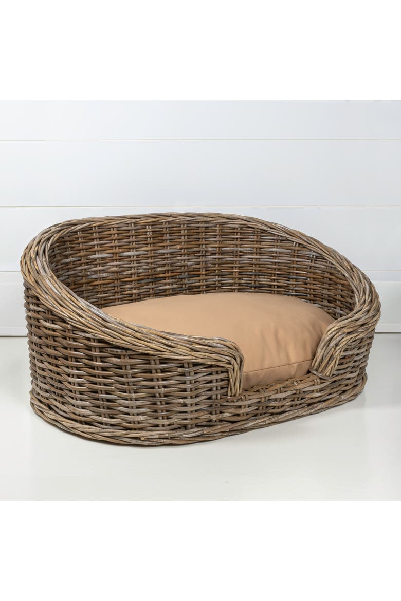 Curvy Classic Handwoven Rattan Pet Bed with Machine-Washable Cushion, Alternate, color, Kubu Gray (28.5L x 17.5W)