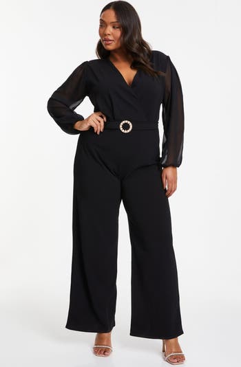 QUIZ Buckle Detail Chiffon Sleeve Palazzo Jumpsuit Nordstrom