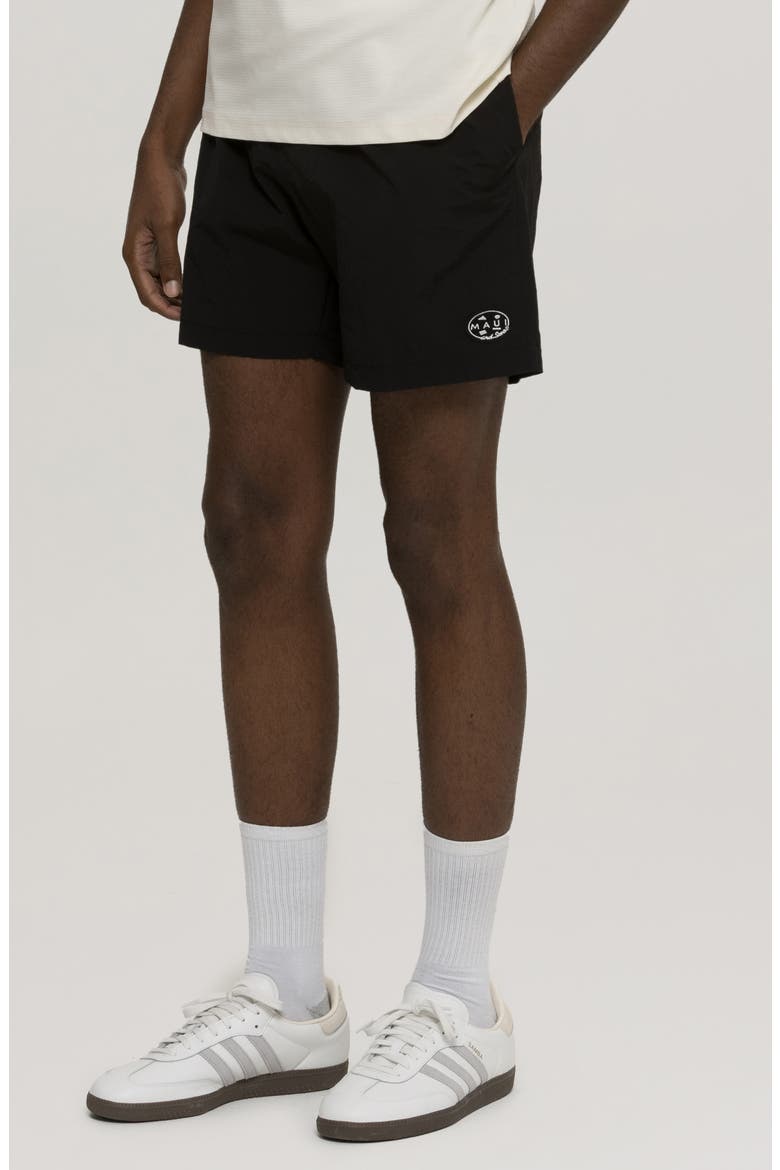 Maui Tag Nylon Swim Trunks, Alternate, color, BLACK