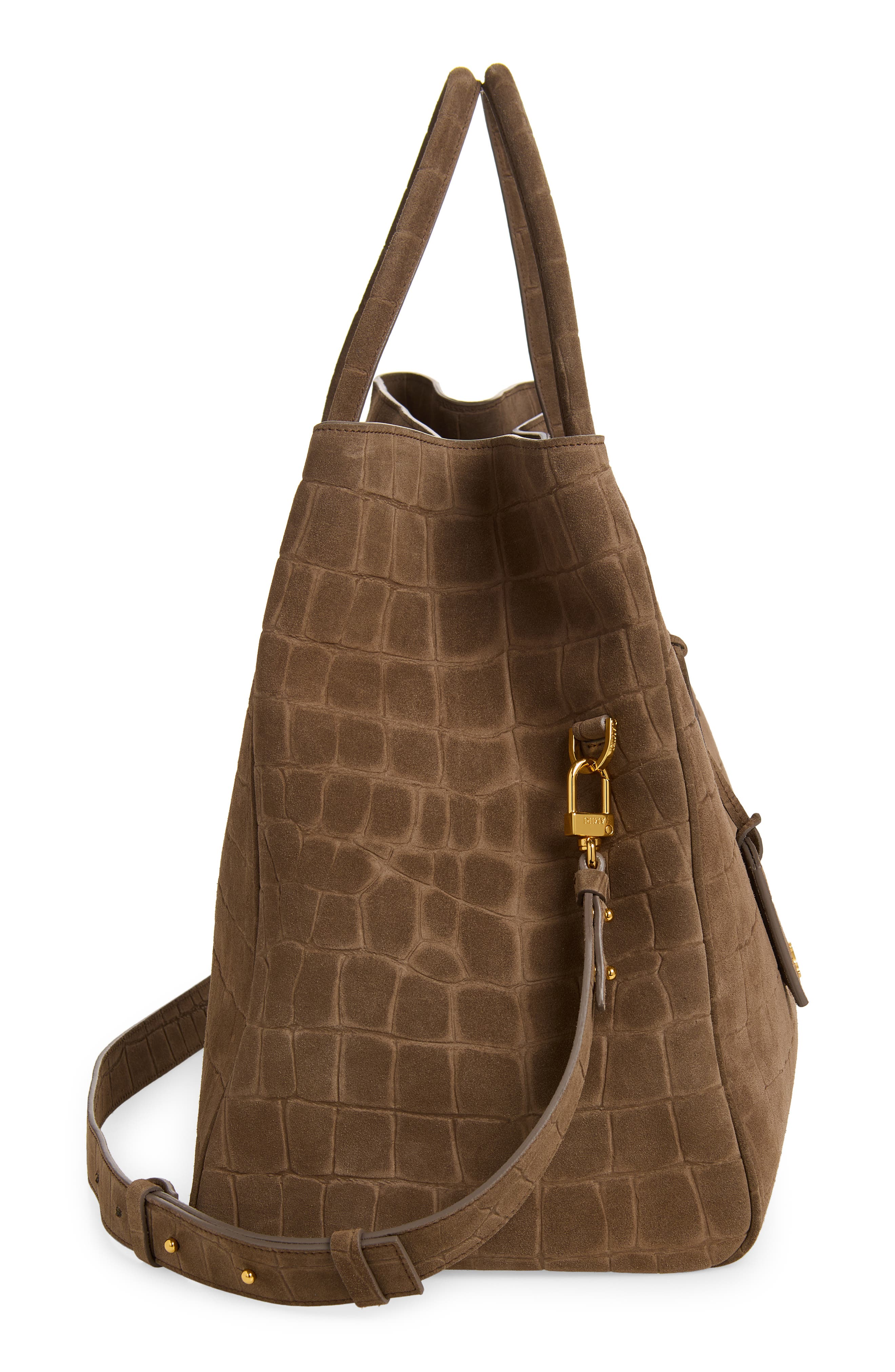 AMIRI Honey 50 Croc Embossed Suede Tote, Alternate, color, Dark Brown