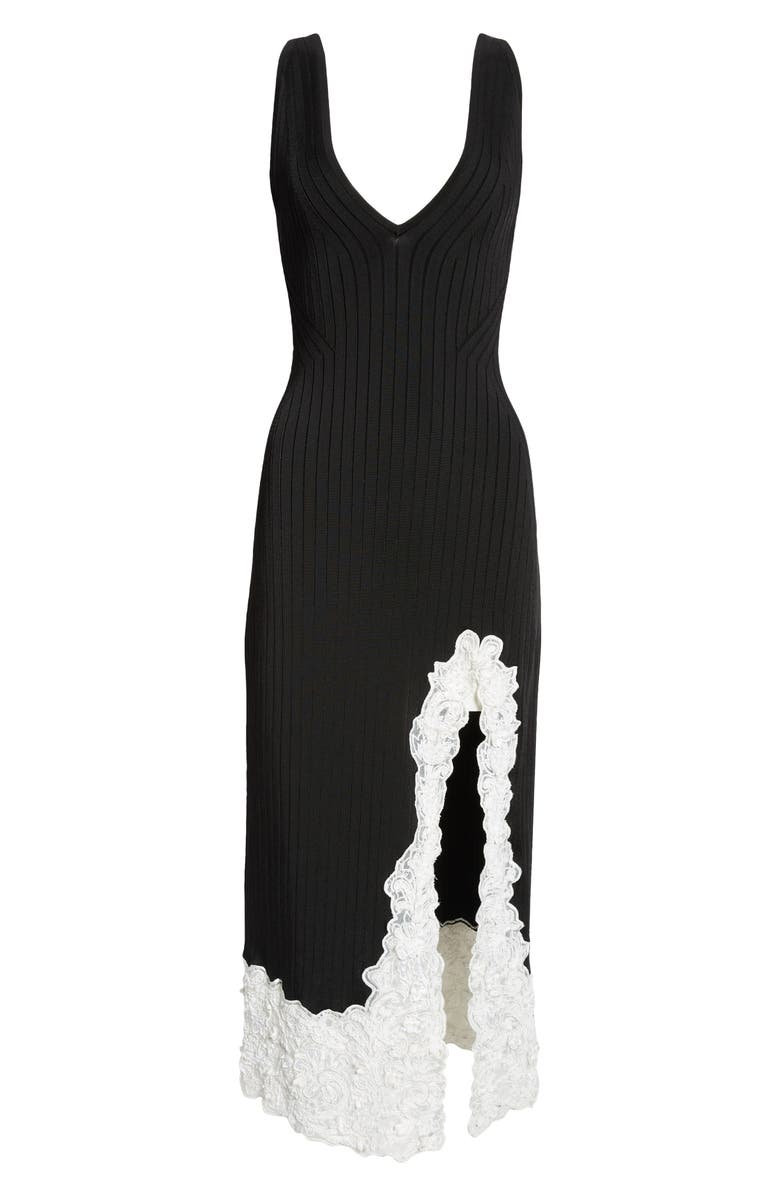 Carolina Herrera Floral Appliqué Trim Rib Midi Tank Dress, Alternate, color, 