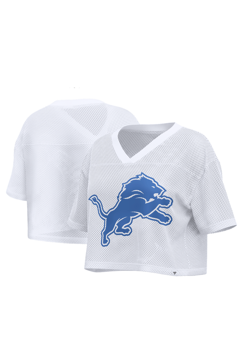 Women's Fanatics White Detroit Lions Oversized Mesh Cropped V-Neck Jersey, Main, color, White