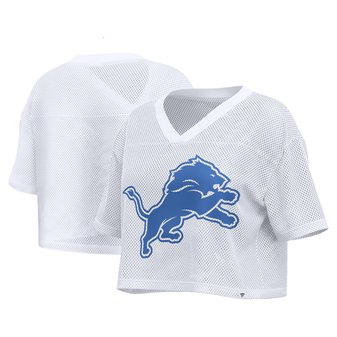 Women's Fanatics White Detroit Lions Oversized Mesh Cropped V-Neck Jersey