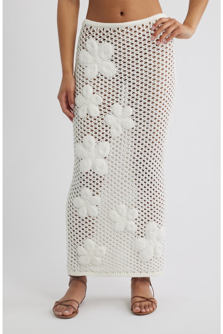 Applique Floral Knit Maxi Skirt, Main, color, WHIPPED WHITE