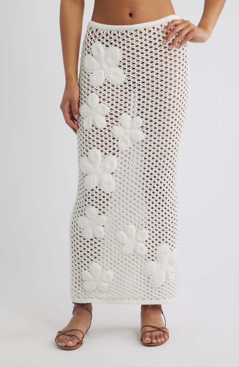 Kulani Kinis Applique Floral Knit Maxi Skirt, Main, color, Whipped White
