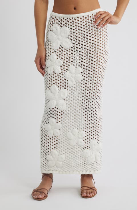 Applique Floral Knit Maxi Skirt