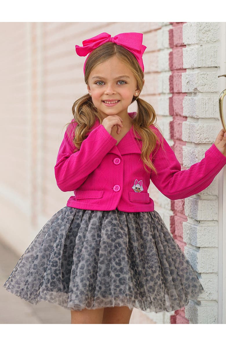 Mia Belle Girls Girls L.O.L. SURPRISE! Diva Tweed Blazer and Leopard Tutu Skirt Set, Alternate, color, Fuchsia