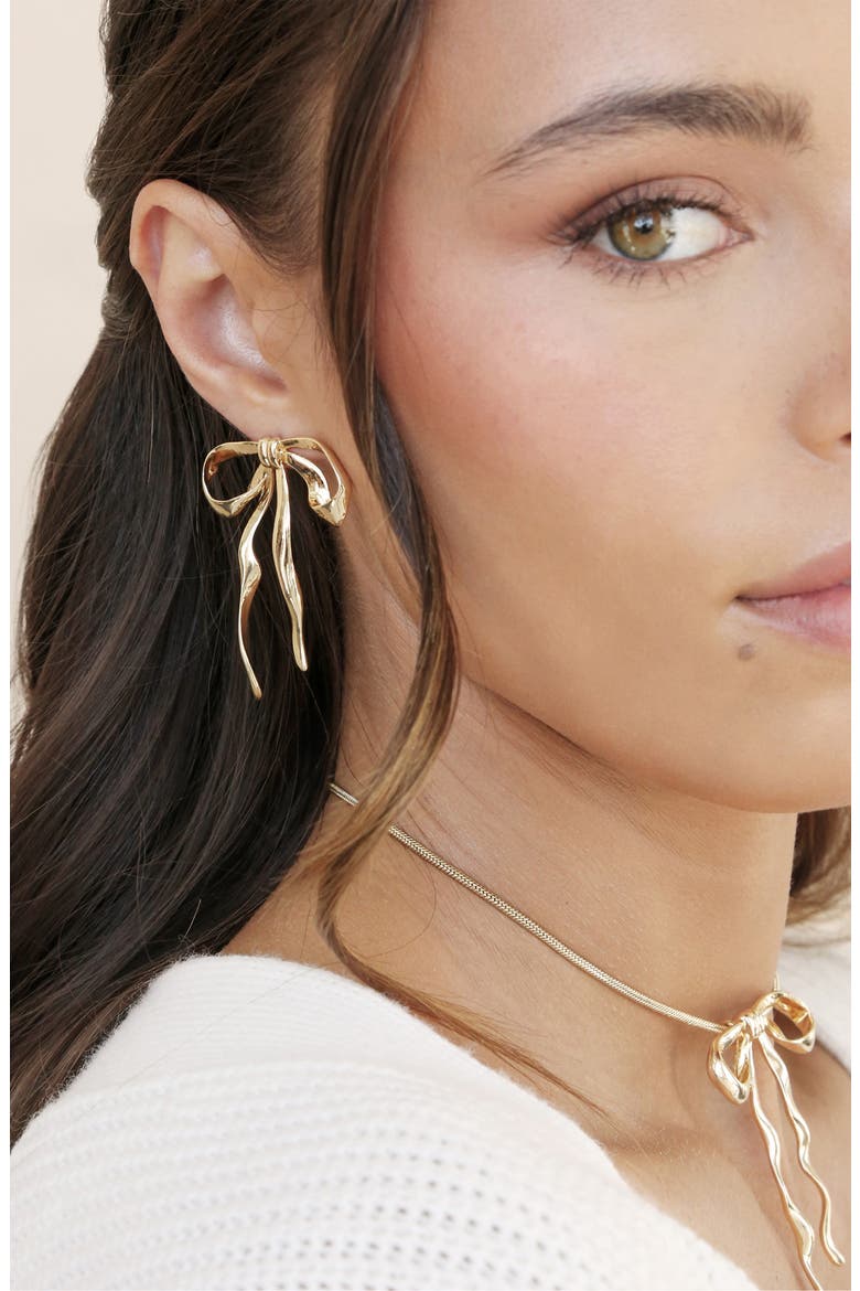 Organic Bow Earrings, Alternate, color, GOLD