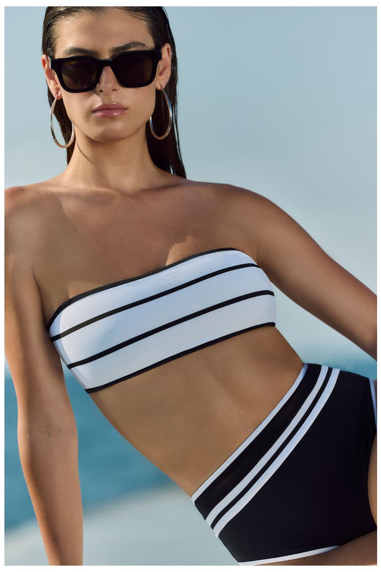 Jackie High Waist Bikini Bottom, Alternate, color, Black-White