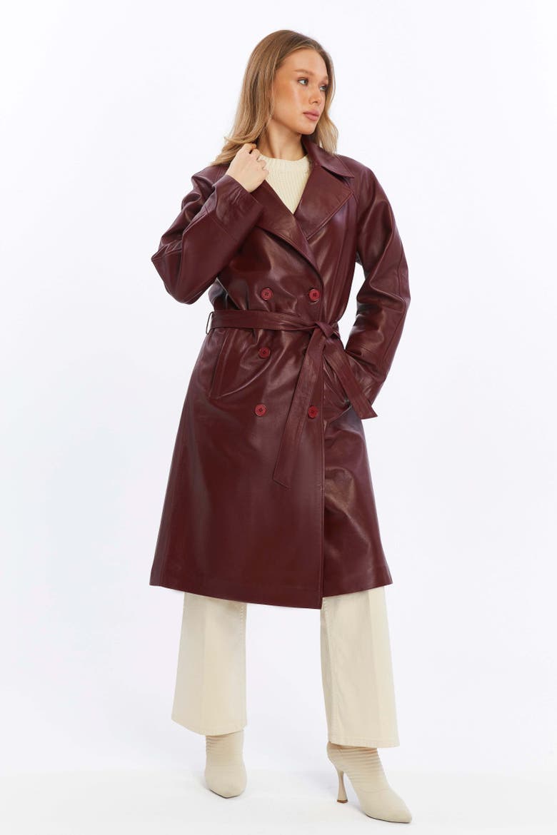 Sloane Leather Trench Coat, Alternate, color, Burgundy