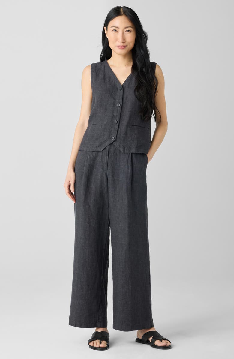 Eileen Fisher Organic Linen Ankle Wide Leg Pants, Alternate, color, Graphite