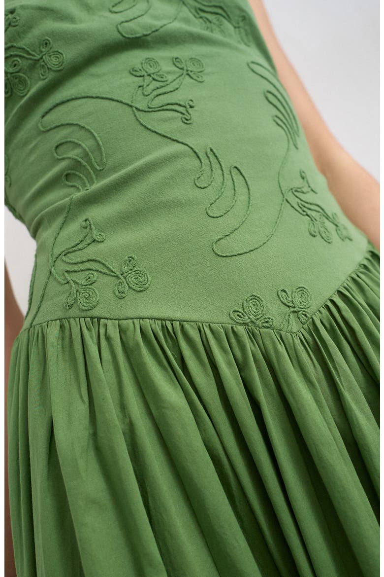 Embroidered Open Back Cotton Maxi Dress, Alternate, color, MEDIUM GREEN
