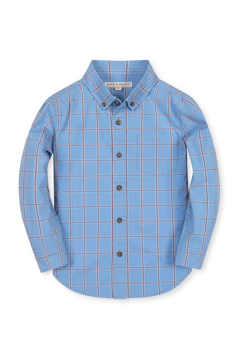 Kids' Organic Long Sleeve Stretch Poplin Shirt, Main, color, Blueberry Plaid