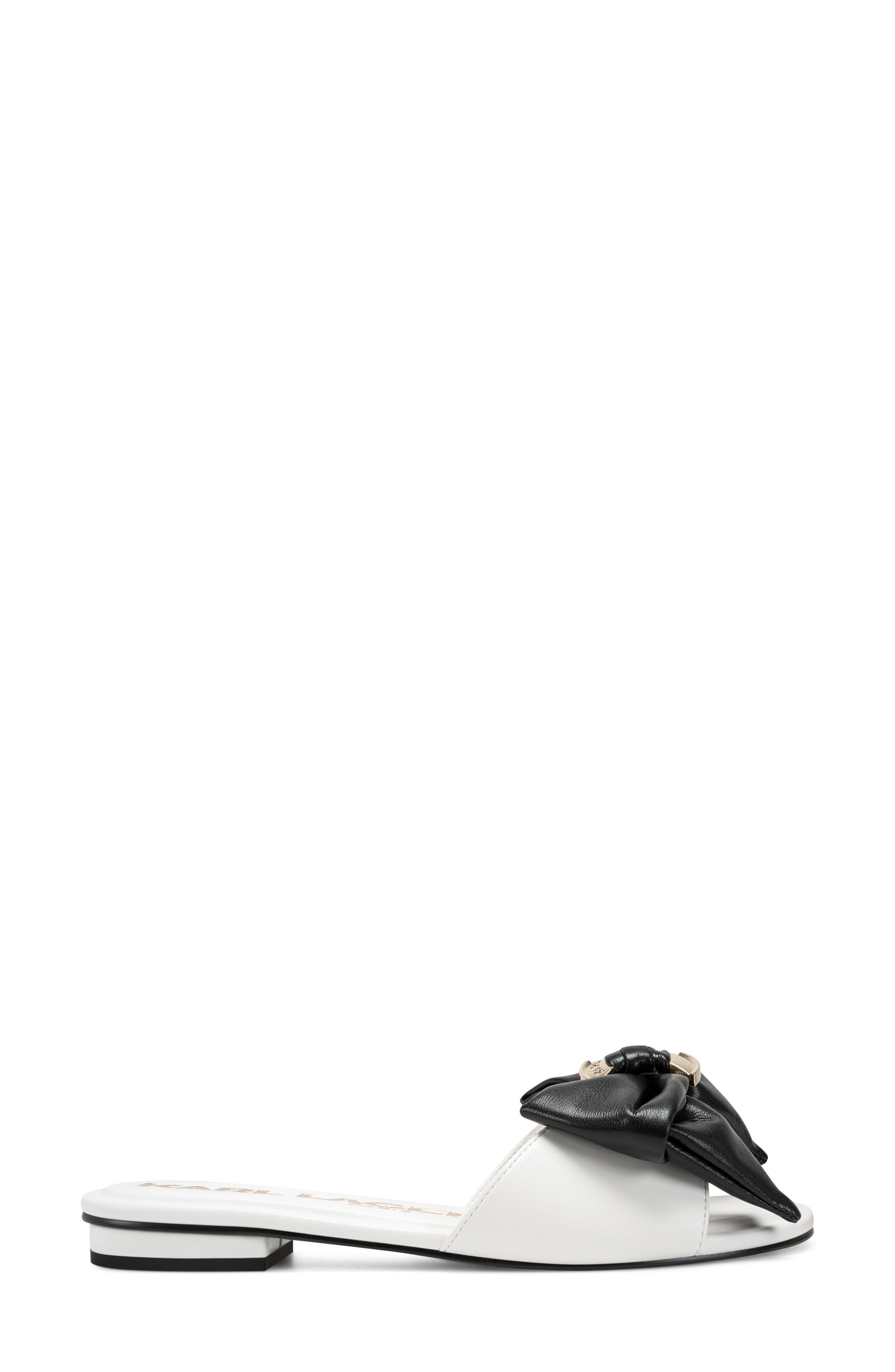 KARL LAGERFELD PARIS Ciaran Flat Slide Sandal, Alternate, color, Bright White/ Black