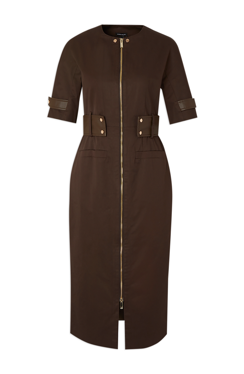 Karen Millen Cotton Utility Midi Dress, Alternate, color, Chocolate