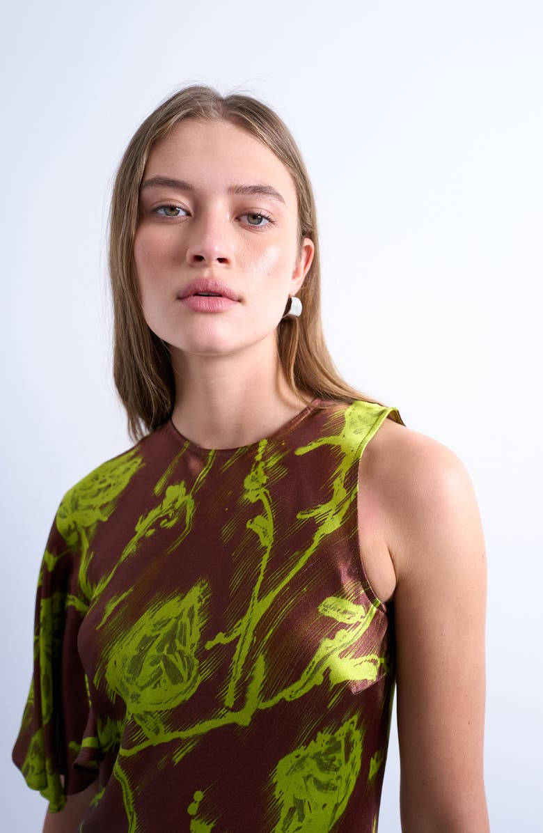 Topshop Asymmetric Bias Cut Satin Maxi Dress, Alternate, color, Rust Multi