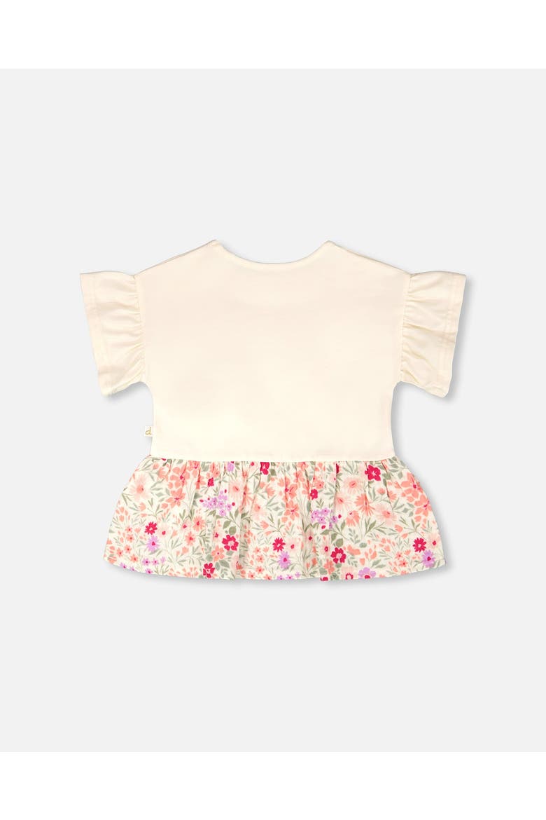 Organic Cotton Bi-Material Flutter Sleeves Flowers Tunic, Alternate, color, Beige Flowers Print