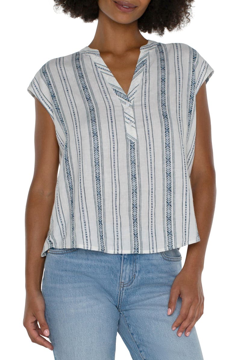 Liverpool Stripe Linen Blend Top, Main, color, Novelty Crm Str