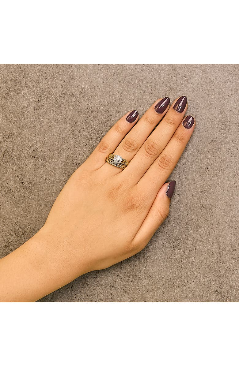 Haus of Brilliance 14K Yellow Gold Plated Silver 1/5 Ctw Diamond Halo and Milgrain Bridal Ring Set, Alternate, color, Yellow