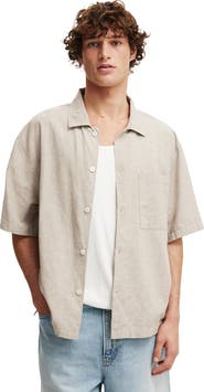 Cotton On Men's Eli Linen Blend Short Sleeve Shirt