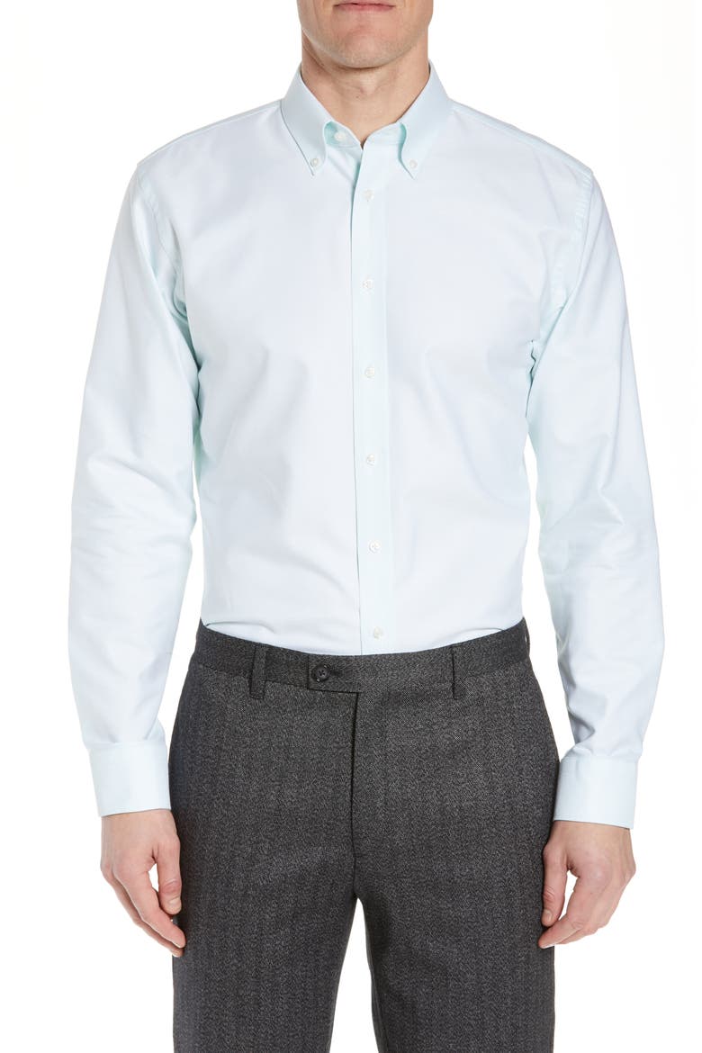 Trim Fit Oxford Dress Shirt, Main, color, TEAL FAIR