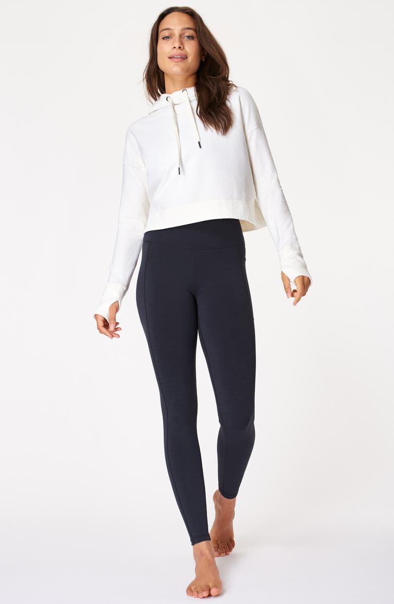 Sweaty Betty Escape Luxe Fleece Crop Hoodie, Alternate, color, Lily White