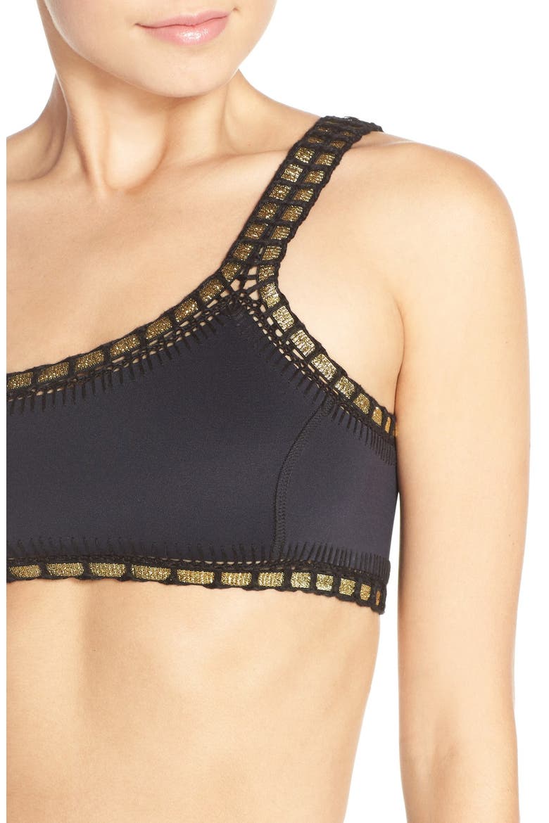 'ChaCha' One-Shoulder Bikini Top, Alternate, color, BLACK/ GOLD