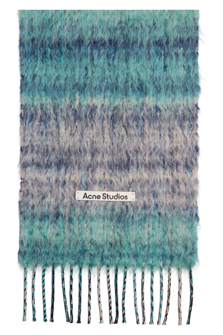Vibot Mohair & Wool Blend Fringe Scarf, Alternate, color, WHITE/ AQUA