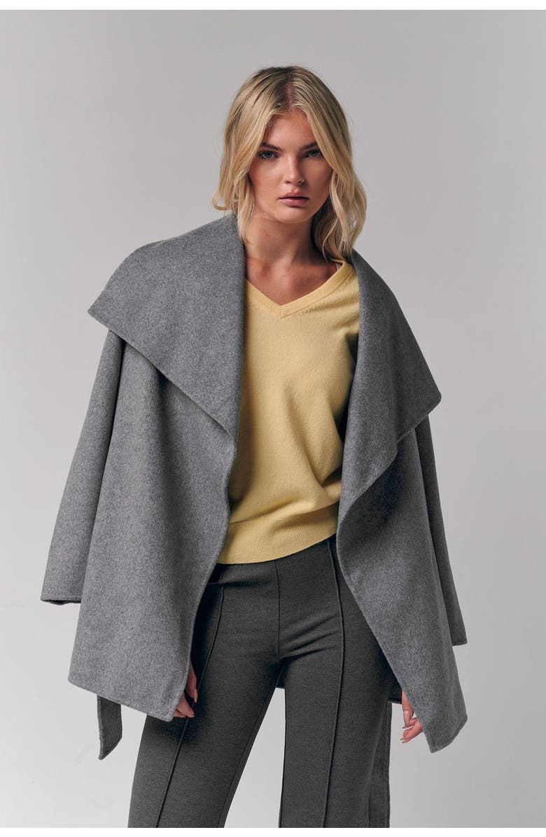 Le Fafo Draped Collar Short Wrap Coat, Alternate, color, Gray
