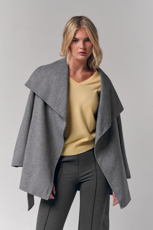Le Fafo Draped Collar Short Wrap Coat In Gray
