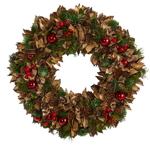 15-in Holiday Artificial Wreath with Pine Cones and Ornaments