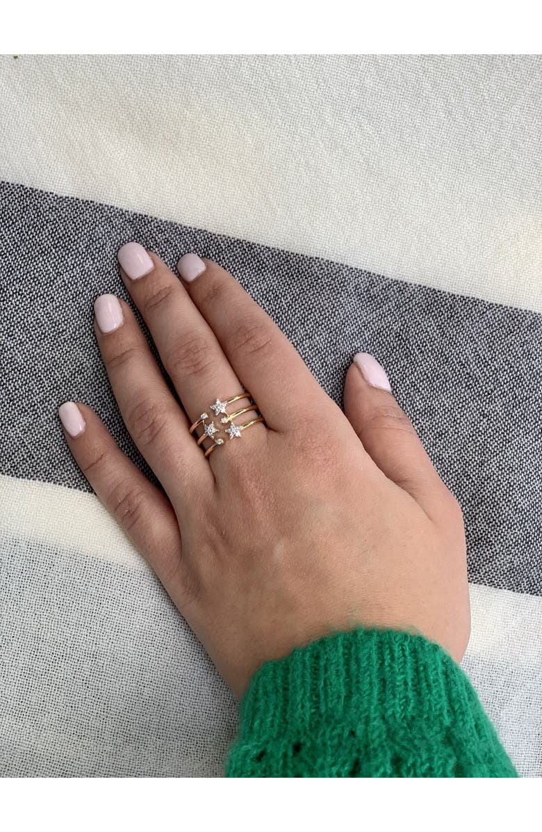 LuvMyJewelry Dazzling Star Bezel Trio Sterling Silver Diamond Ring, Alternate, color, 14Kt Gold Vermeil On Sterling