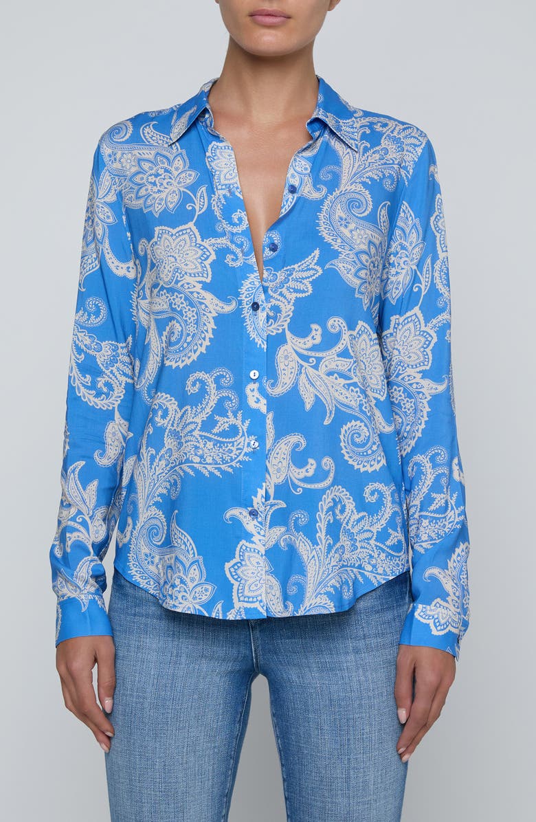 L'AGENCE Holly Paisley Button-Up Shirt, Main, color, Regatta Blue/Ivy 2Tone Paisley