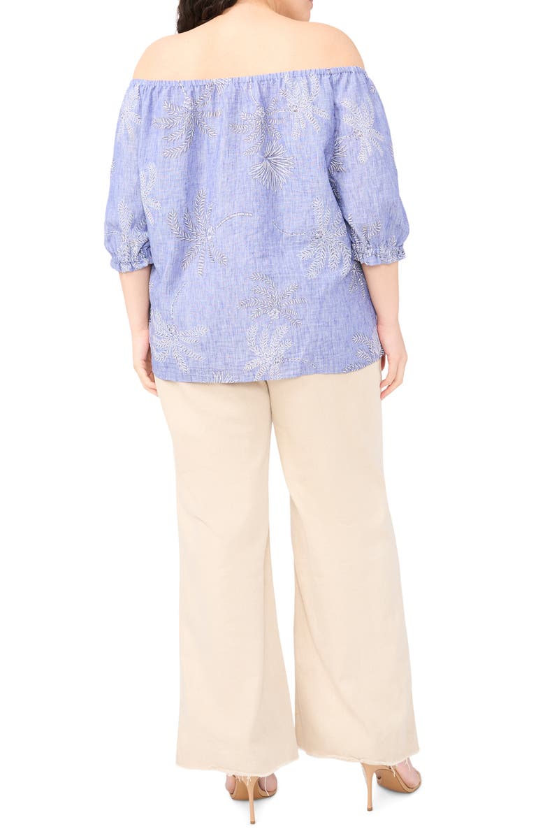 Vince Camuto Off the Shoulder Puff Sleeve Top, Alternate, color, Multi Blue Chambray