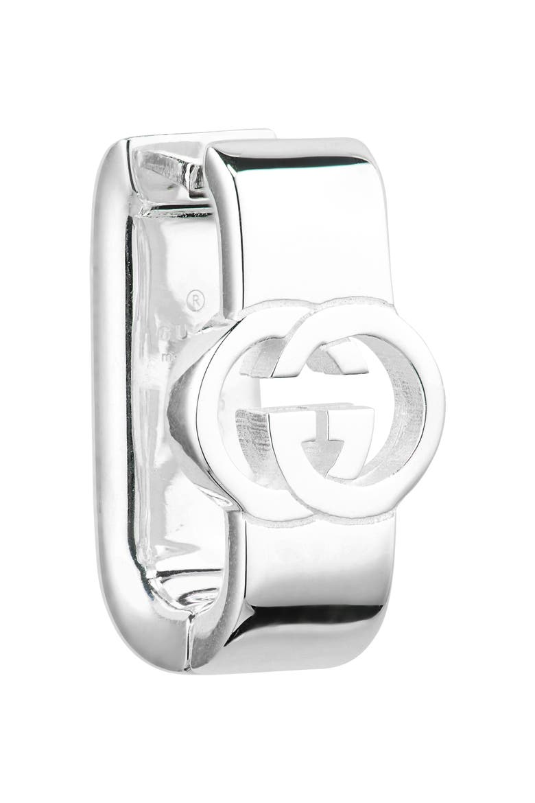 Interlocking G Sterling Silver Huggie Hoop Earrings, Alternate, color, SILVER