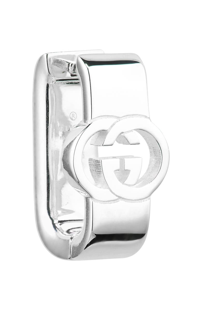 Gucci Interlocking G Sterling Silver Huggie Hoop Earrings, Alternate, color, 