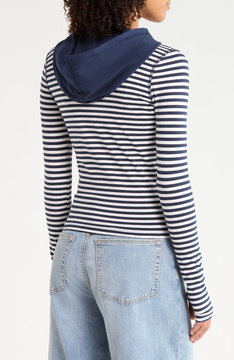 Bekki Stripe Zip Velour Hoodie