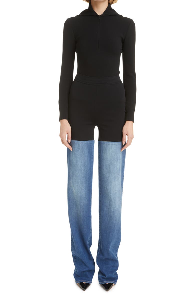 Alaïa Contrast Panel Straight Leg Jeans, Alternate, color,