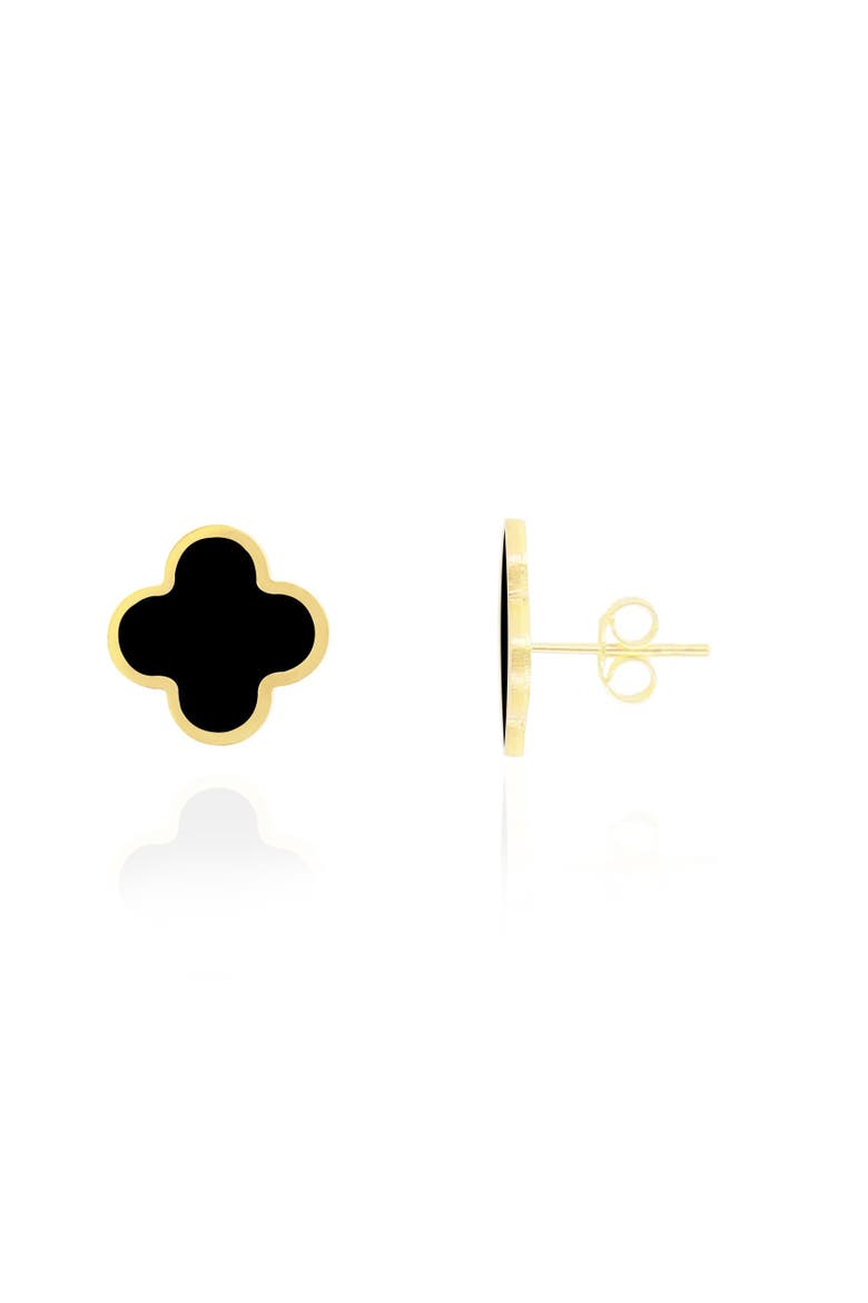 Large Onyx Clover Stud Earrings, Main, color, Yellow Gold