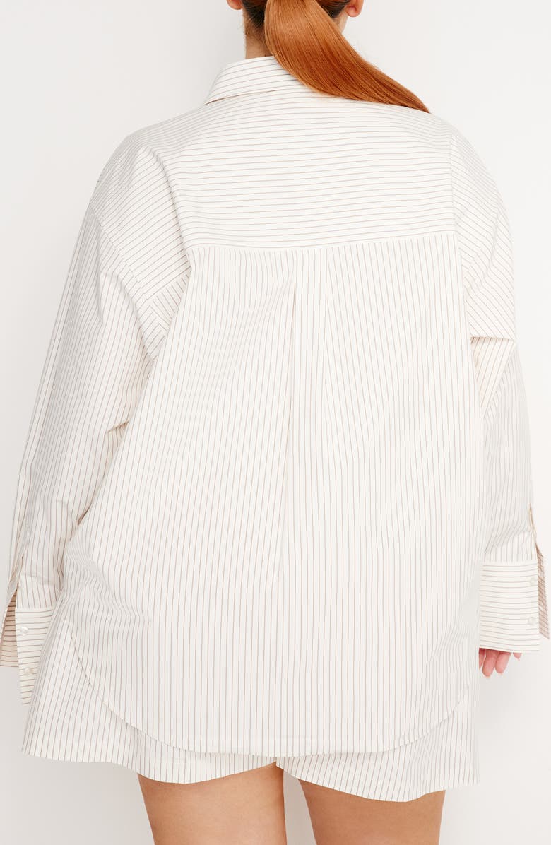 Good American Stripe Stretch Cotton Poplin Button-Up Shirt, Alternate, color, Putty Pencil Stripe003