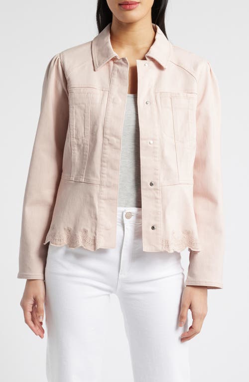 Wit & Wisdom Puff Shoulder Peplum Denim Jacket In Whisper Pink