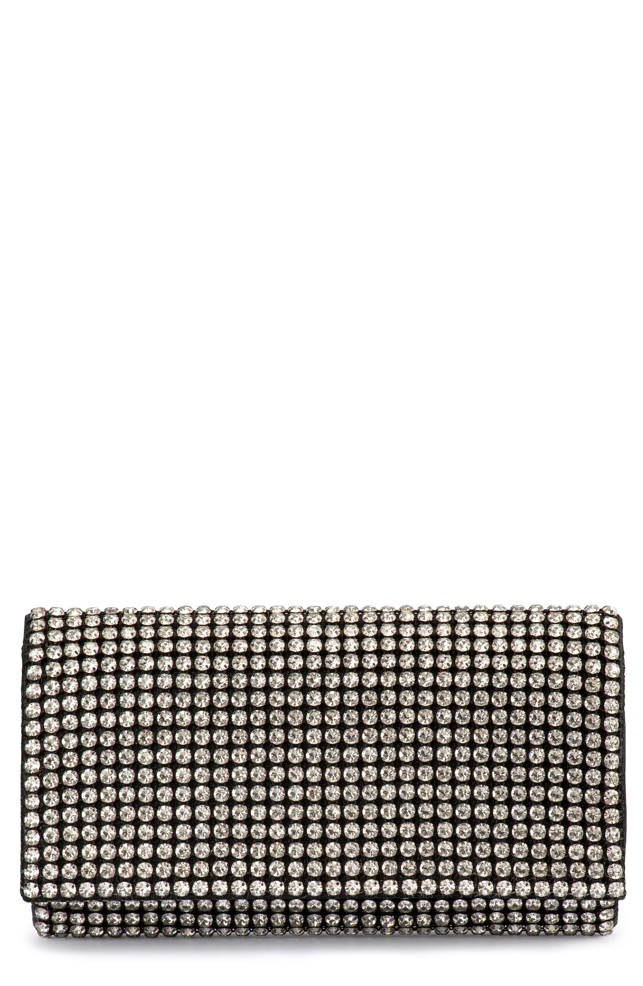 Olga Berg Mariana Crystal Clutch, Main, color, Black